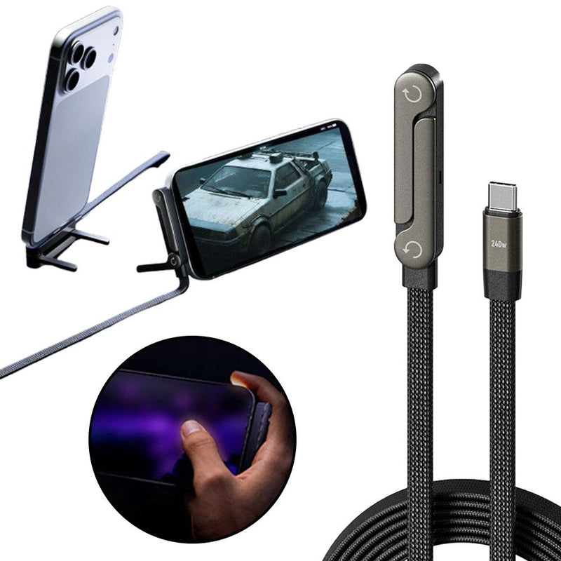 Fast Charging Type-C Cable with Foldable Stand – USB-A to Type-C, Gaming Elbow Design