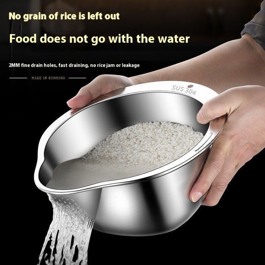 Stainless Steel Rice Washing Basin – Kitchen Rice Rinsing & Draining Bowl